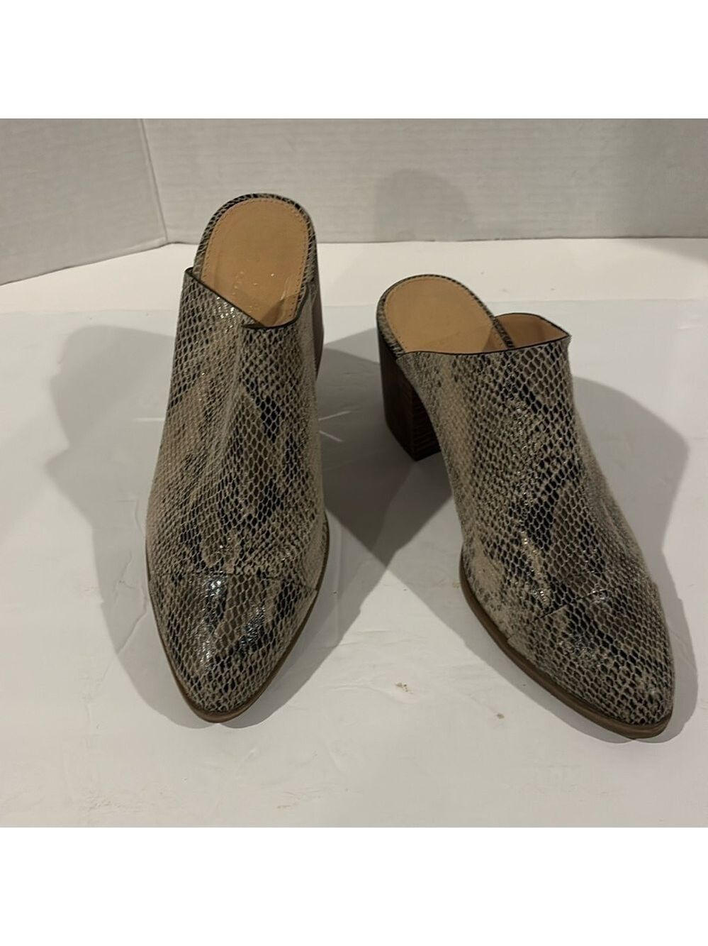 LC Lauren Conrad Ginseng Faux Snakeskin Slip on Mules w/ 2.5” Stacked Heel-Sz 7